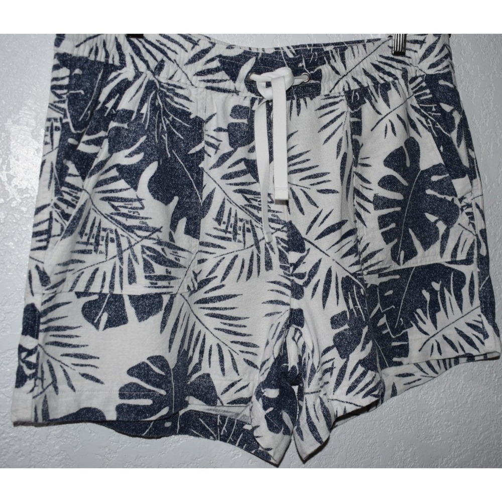 Nautica Womens LARGE Linen Blend Shorts Pull-On Tropical Hawiian Pockets Blue - Picture 7 of 16